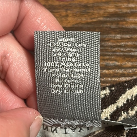 Ann Taylor Gold Chain Pleated Brown & Tan Print Superfine Wool Skirt EUC Size 14 - Picture 7 of 7